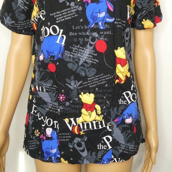 Disney Winnie the Pooh Eeyore Medical Scrubs Top Shirt Pockets V Neck Tigger XS - Picture 3 of 10
